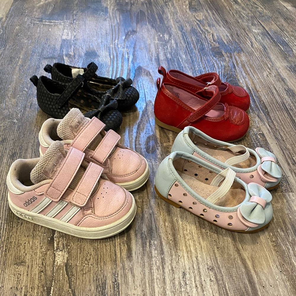 ❌SOLD❌ Adidas size 5 Girl Toddler Shoes Pink white stripes, Baby Gap Joe Fresh